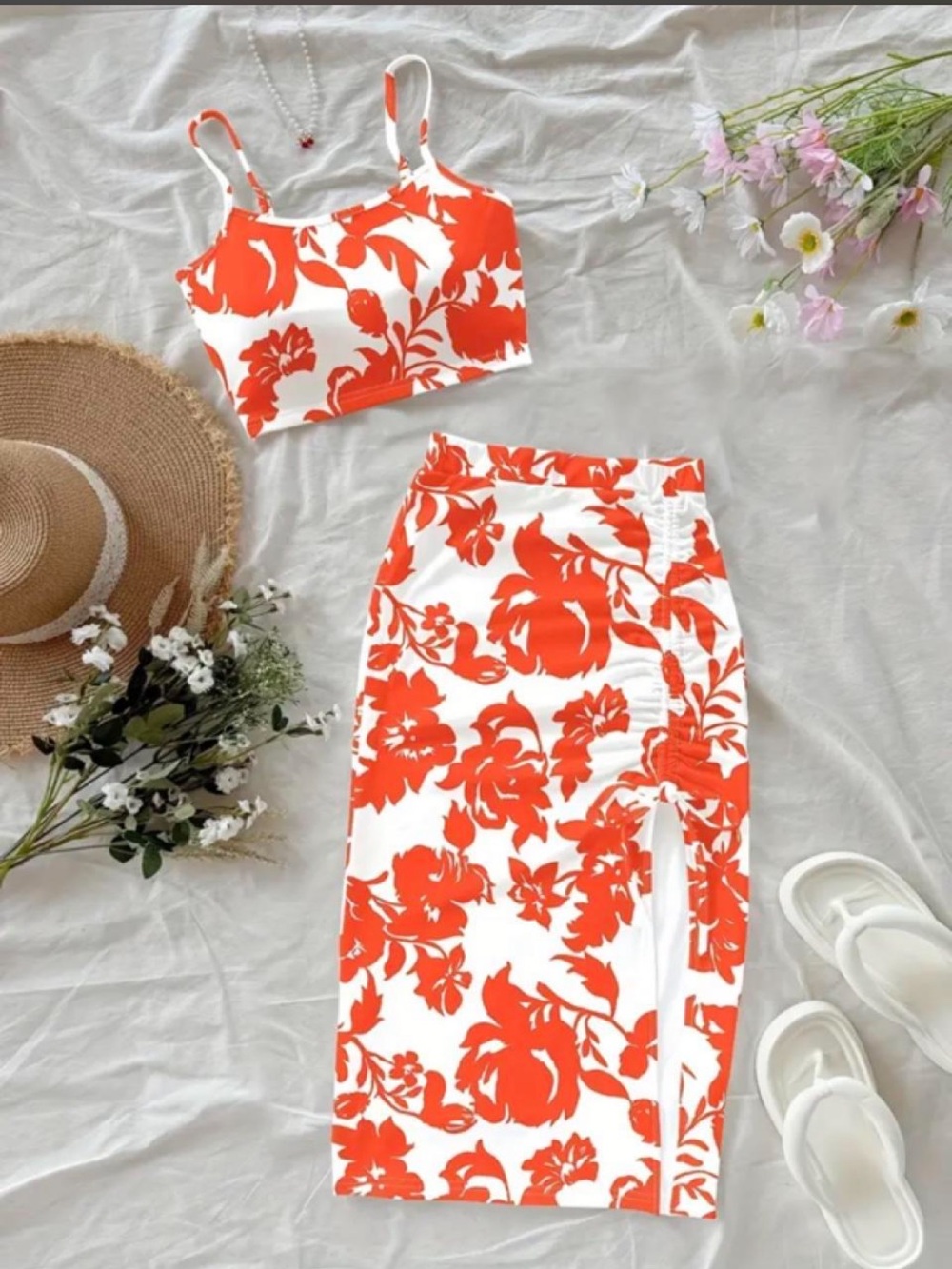 Orange floral cami and skirt set